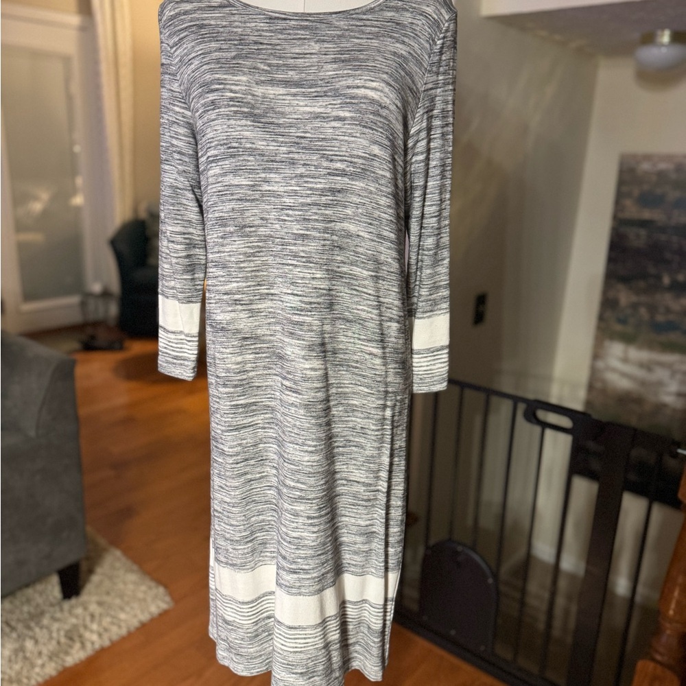 Hilary Radley Grey and White 3/4 Sleeve Dress- S